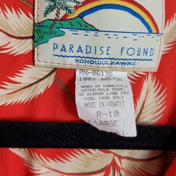 Paradise Found Honolulu Hawaii Mens Shirt Red Palm Tree XL Button Up Aloha Top - Picture 3 of 7